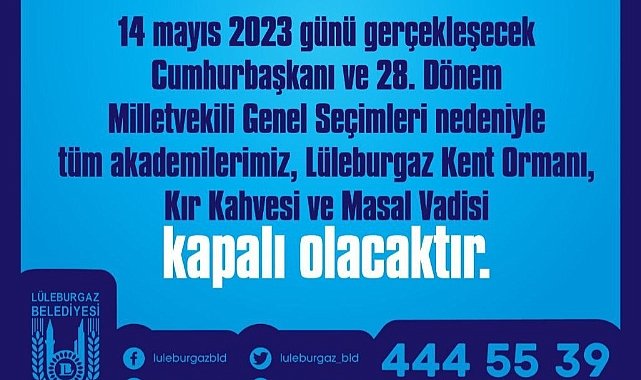 14 Mayıs'ta Lüleburgaz Kent Ormanı Kapalı Olacak
