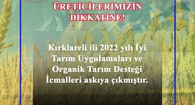 Kırklareli Tarım ve Orman Müdürlüğünden Hatırlatma; İcmaller Askıya Çıktı