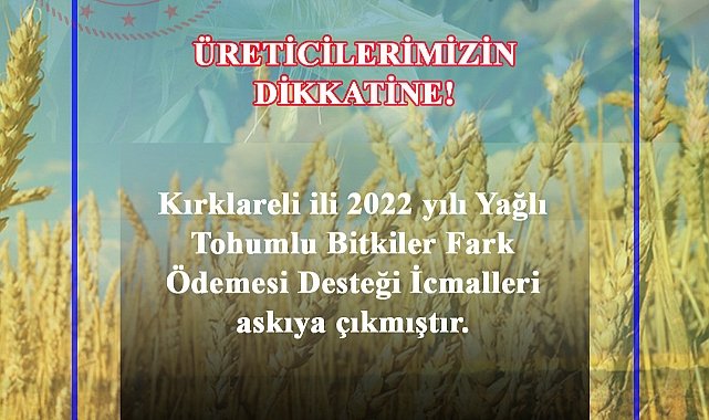 Yağlı Tohumlu Bitkiler Fark Ödemesi Desteği İcmalleri Askıda